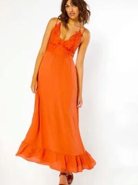 Rue21 Orange Lace-Trim Maxi Dress